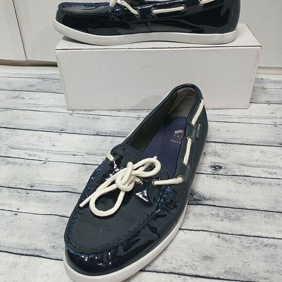 Cole Haan  Women's Patent Leather Navy Slip on Loafer Shoes, Size 8.5B - Picture 1 of 9